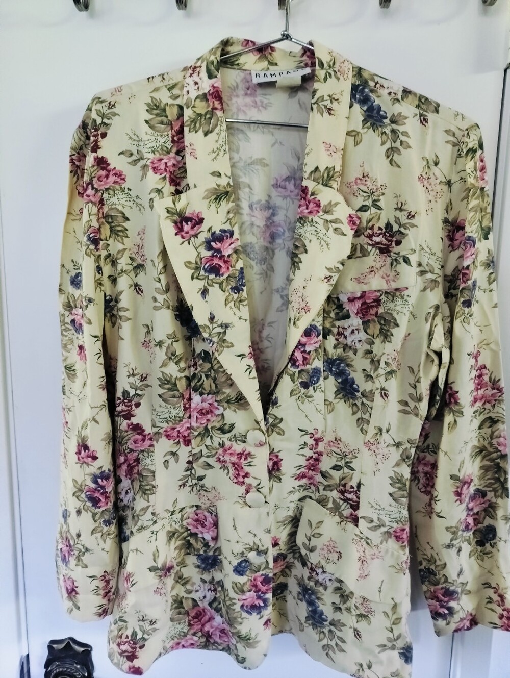 Vintage 90s Rampage Floral Blazer Fitted Jacket Medium Rayon Blend Made in USA